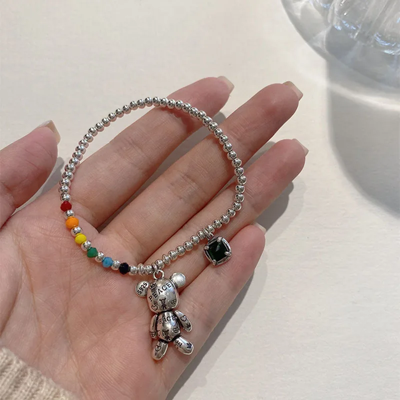 Stamp Necklace Bracelet Jewelry Trend Simple String of Beads Design Bear Zircon Pendant Party Jewelry