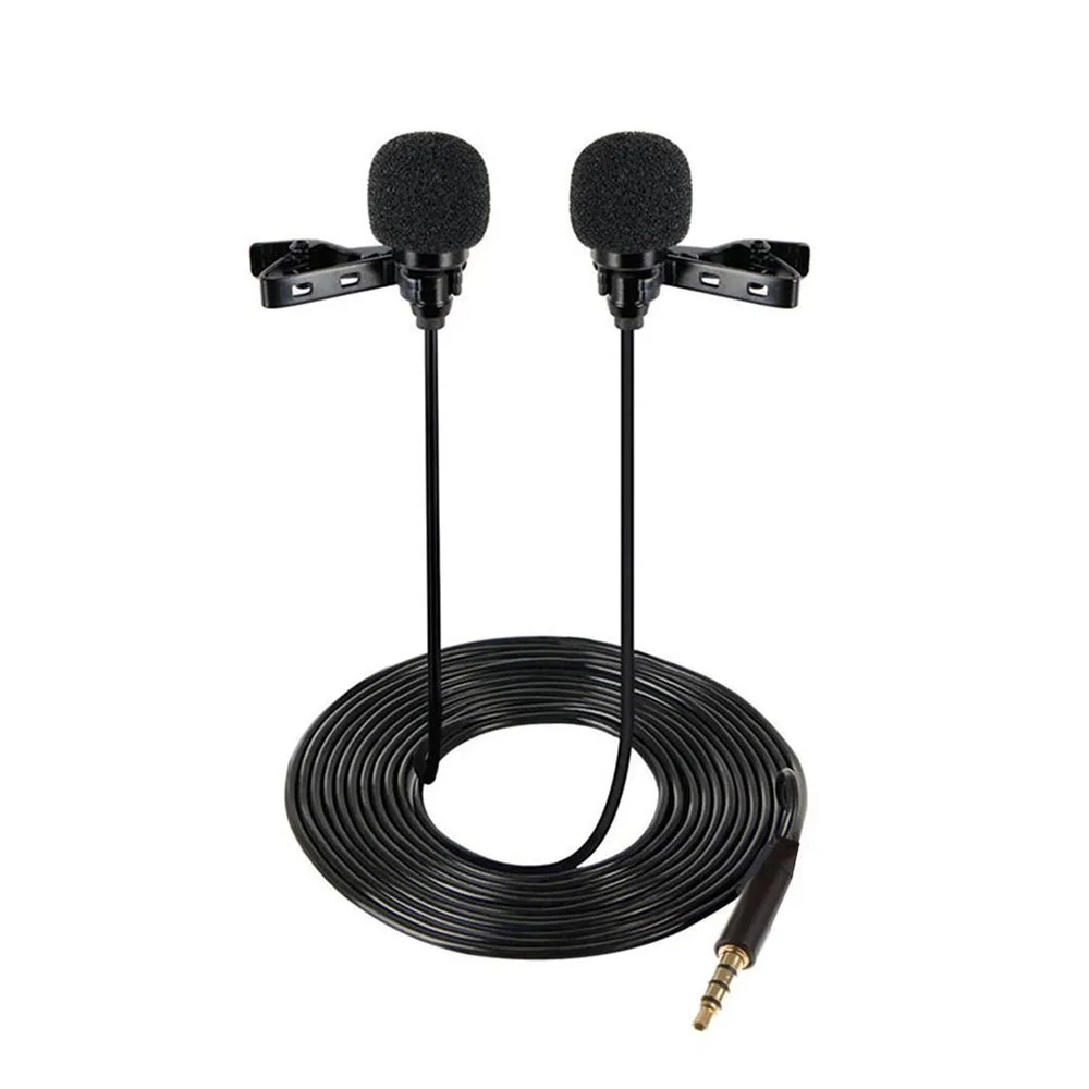 Professional Microphone 3.5mm Dual Head Tie Clip on Mic Lavalier Lapel Mini Microphone For PC Laptop Mobile Phone Portable