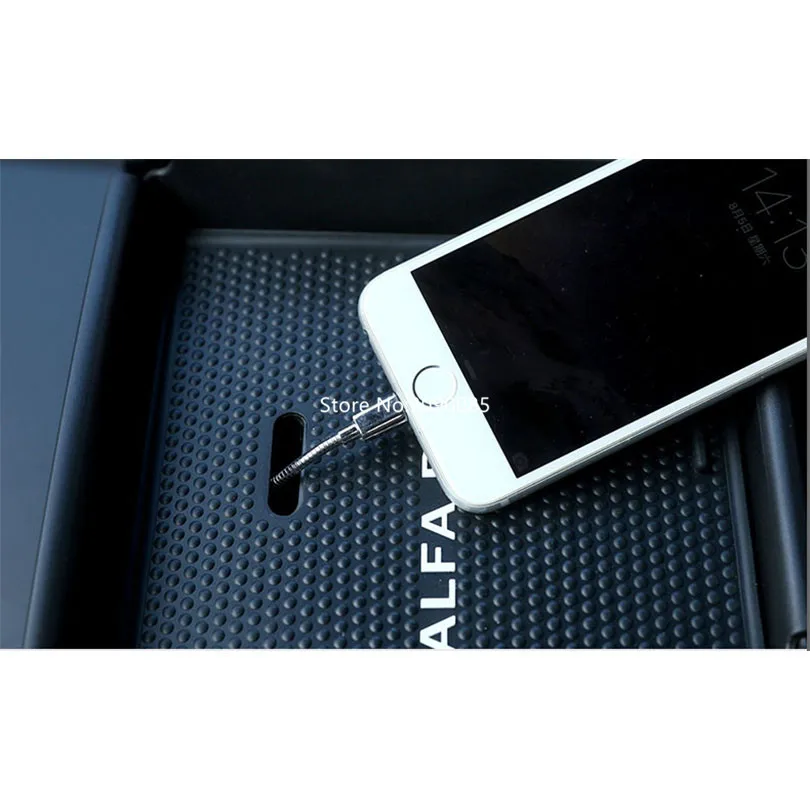 New Car Armrest Storage Box Black With Non-slip Mat Glove Phone Box Tray For Alfa Romeo Giulia- Car Accessories