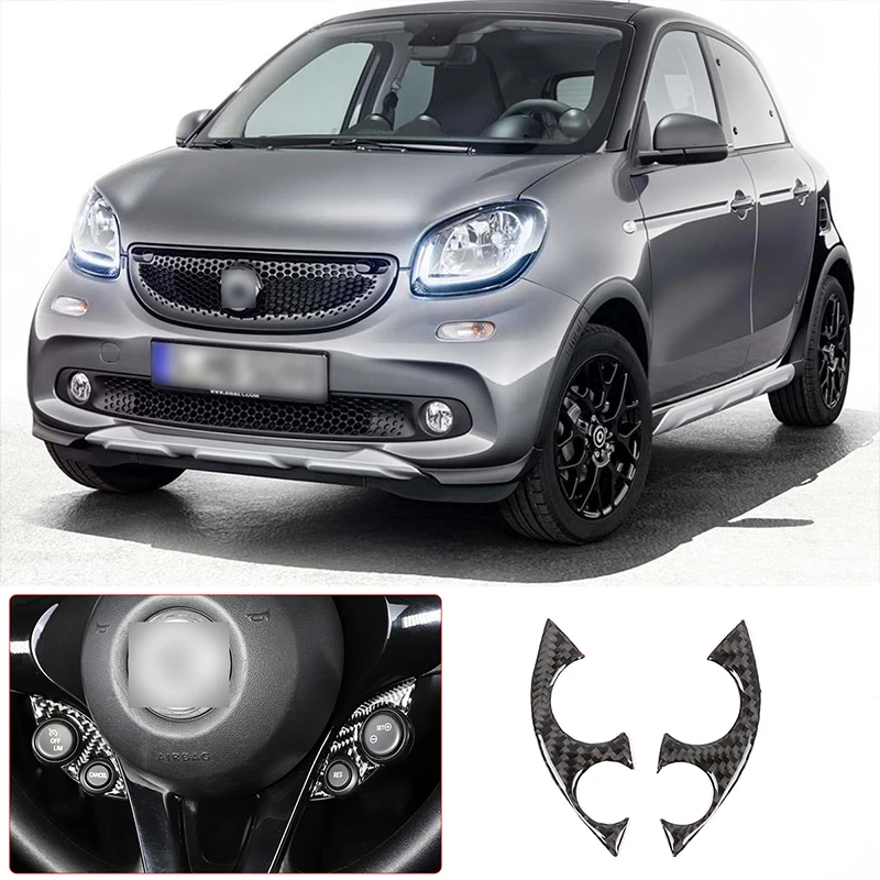 

FOR Mercedes-Benz smart 2016-2021 steering wheel button stickers real carbon fiber 2-piece car interior modification accessories