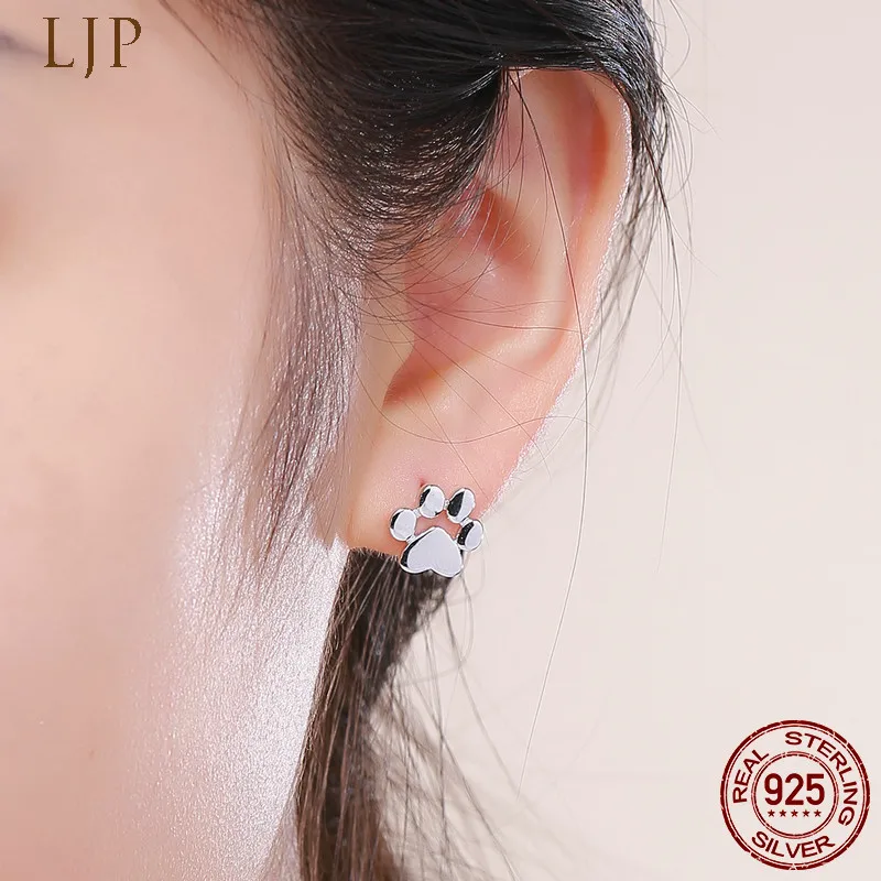 Classic 925 Sterling Silver Animal Dog Cat Paw Stud Earrings for Women Footprints Valentine's Day Gift Christmas present