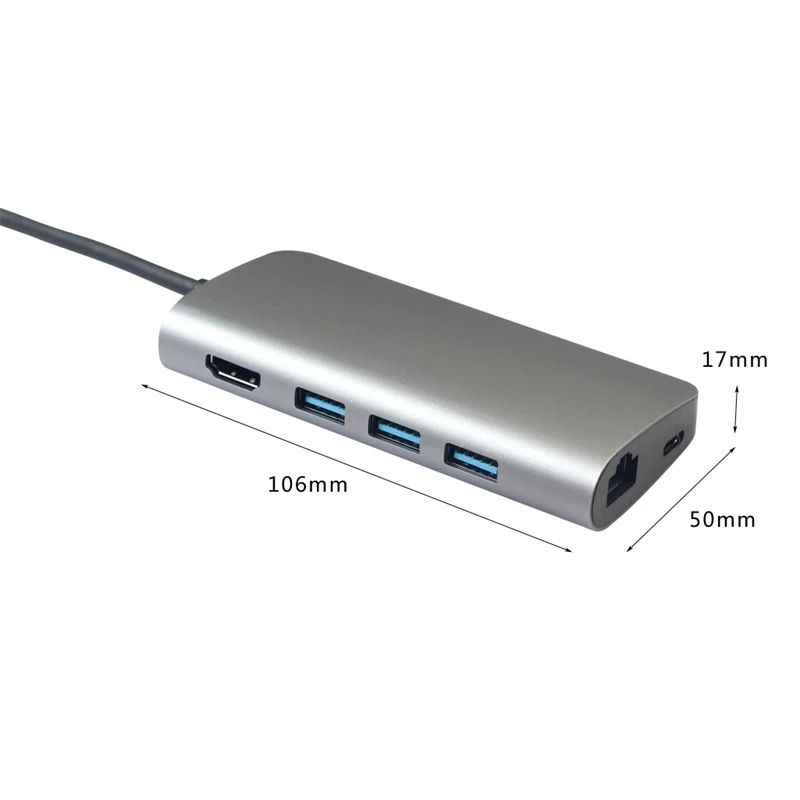 8 в 1 Usb 3,0 type-C концентратор для Ethernet+ 4K видео Hdmi Pd Rj45+ адаптер для зарядного порта+ слот Sd/Micro-SD для Macbook Iphone huawei