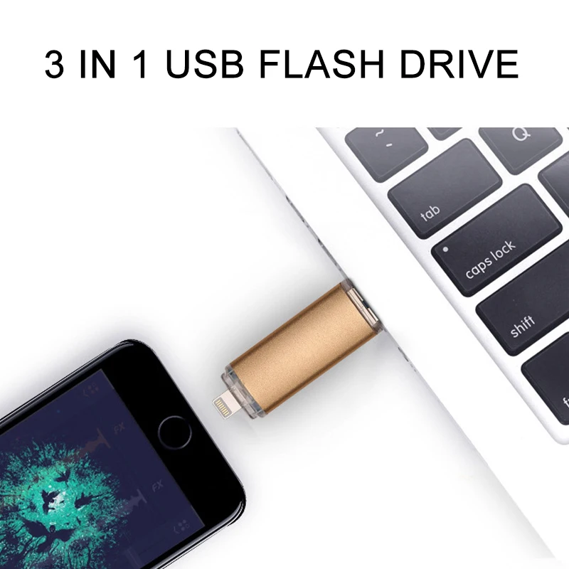3 in 1 OTG Lightning USB Flash Drive For iPhone Pendrive 32GB 16GB 4GB 8GB 128GB 256GB Memory Stick For PC