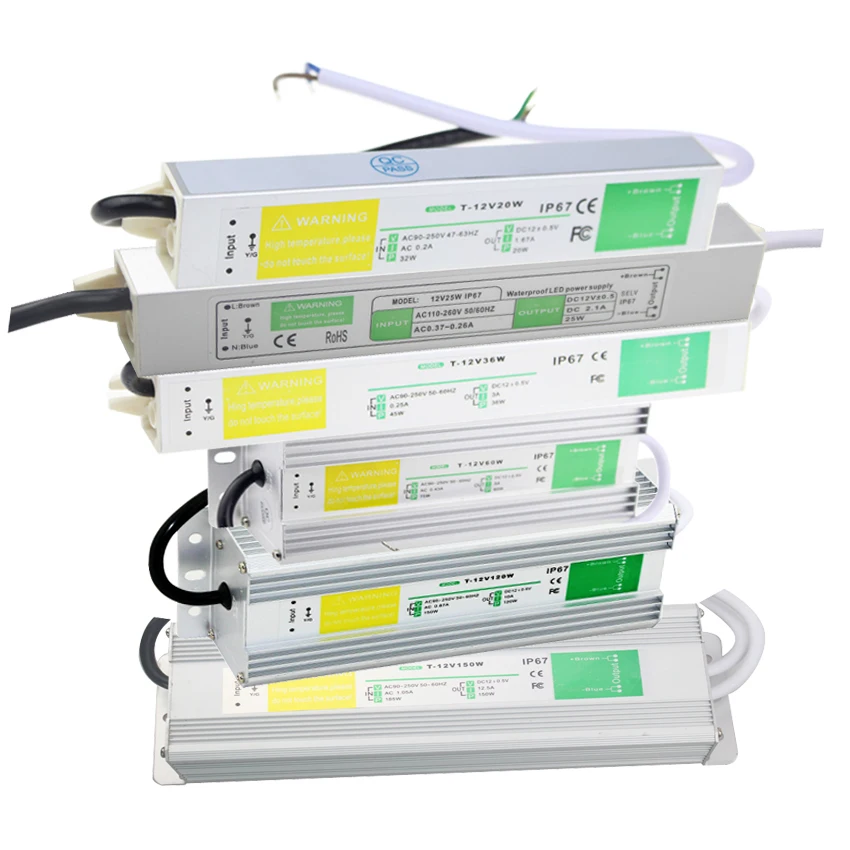 Водонепроницаемый светодиодный драйвер Ac dc 12V 24V 10W 15W 20W 25W 36W 60W 80W 120W 150W