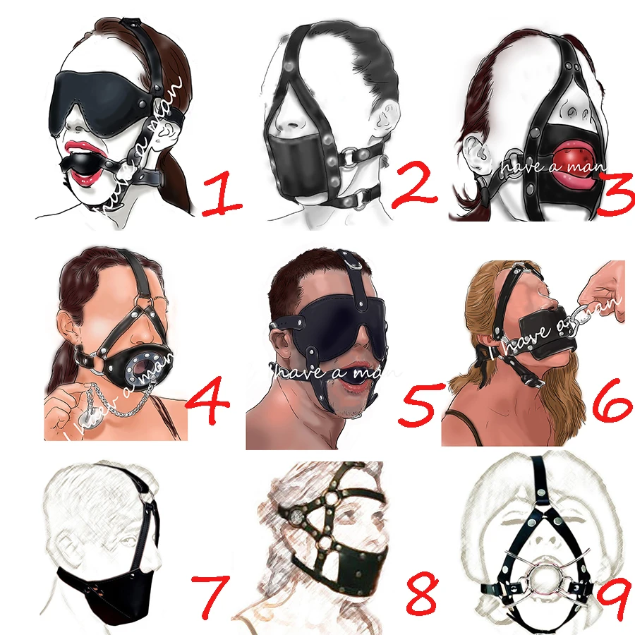 Leather-Head-Face-Mask-Mouth-Gag-BDSM-Bondage-Silicone-Gag-Ball-Harness ...
