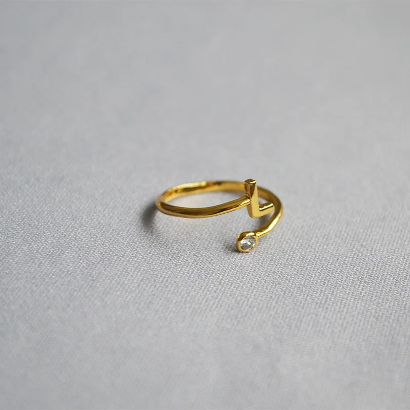 L New Design Letter Ring Alphabet Name Initial rings for women, Adjustable Opening,Round clear Zircon,Party engagement jewelry - Main Stone Color: L