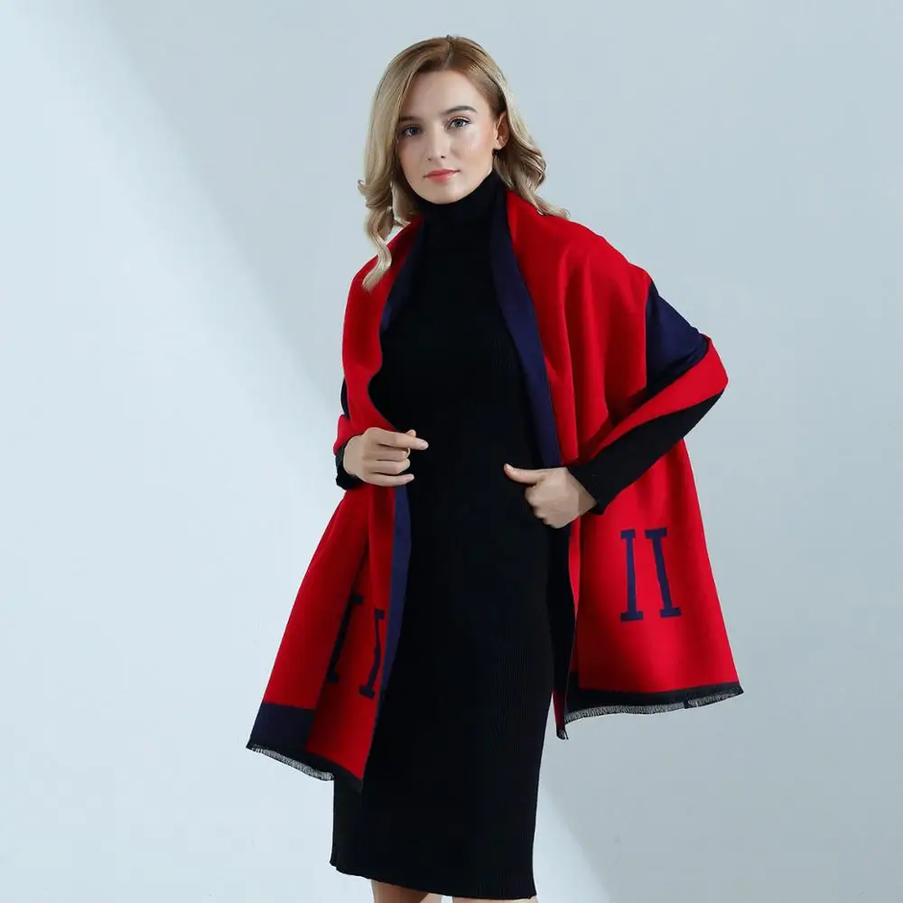 Осенне-зимняя обувь корейский вариант модной обуви high-end двусторонний кашемир как шарф, женский шарф - Цвет: Red