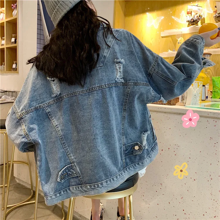 Dazzle Ya Harajuku по возрасту свободное и женское платье больших размеров Ковбойское пальто с дырками крутой джинсовый топ 7360