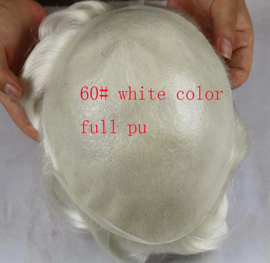 Men's Toupee10×8 European Virgin Human Hair Toupee pieces Hair Replacement System with PU around Base White Color toupee for men