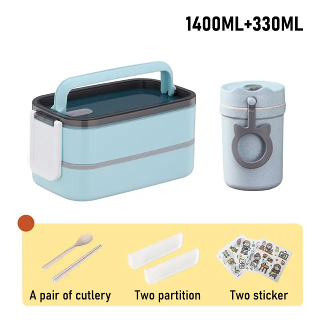 Lunch Box Thermal Food Container Bento Box Microwave Safe Lunchbox School Child Food Storage Kid's Lunch Box With Compartments b 1400ml with bottle