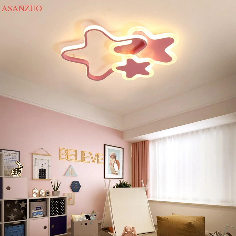 Lámpara LED de techo con forma de estrella para habitación de niños, accesorios de iluminación modernos para decoración de dormitorio infantil, color blanco/rosa|Luces techo| - AliExpress
