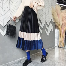 XUXI, новинка, юбки, Вельветовая плиссированная юбка для женщин, корейский стиль, дикая Повседневная мода для девушек, Осень-зима, женские юбки, FZ0065