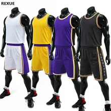 Rexue conjunto camisa de basquete dos homens em branco uniforme de basquete crianças adulto colete de treinamento duplo bolso shorts crianças roupas esportivas