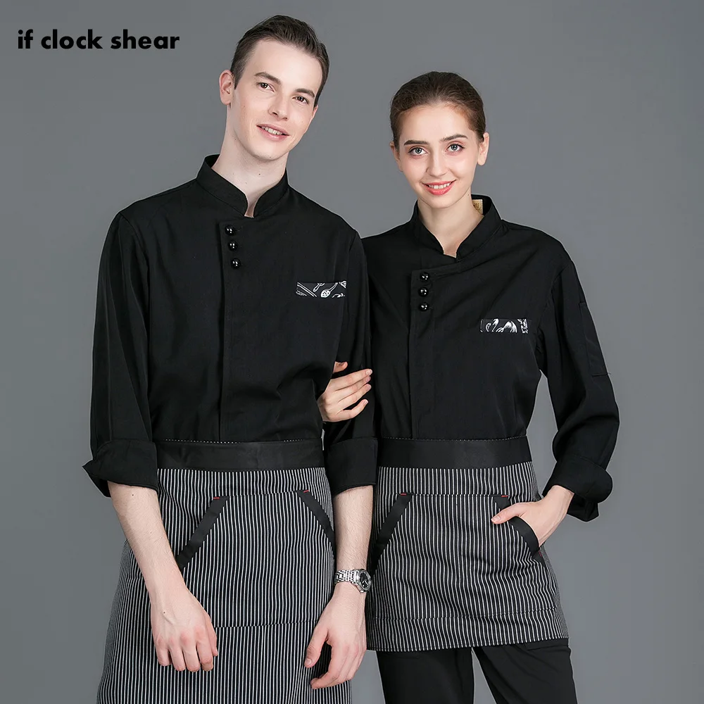 IF M-3XL Restaurant black chef uniforms High Quality Hotel kitchen work  shirts Unisex catering workwear men cooker jackets women