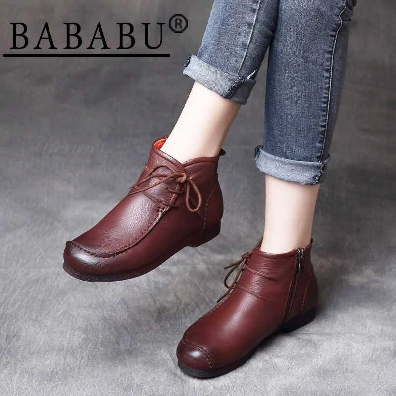 

2019 autumn new national style retro Sen female thick bottom tie flat leather soft bottom high to help women's shoes large size