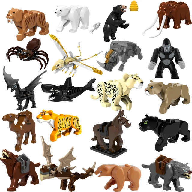 Animal Model Tiger Three-Headed Dog Elephant Assembly Building Blocks Educational Toys Gifts For Children New Year 2021 Figures 1