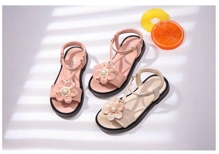 Sandals Girls Kids Sandals Princess Sweet Flower Children Summer Beach Shoes 2020 Brand New Soft Sweet Floral With Pearl 26-36