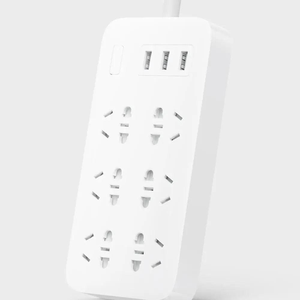 White USB Version Xiaomi Mijia power Strip 1,8 m(5.9ft) 6 розеток 10A 250V 2500W 3USB порта 5V 2.1A Быстрая зарядка защита от перегрузки Высокое качество Pl - Цвет: White USB Version