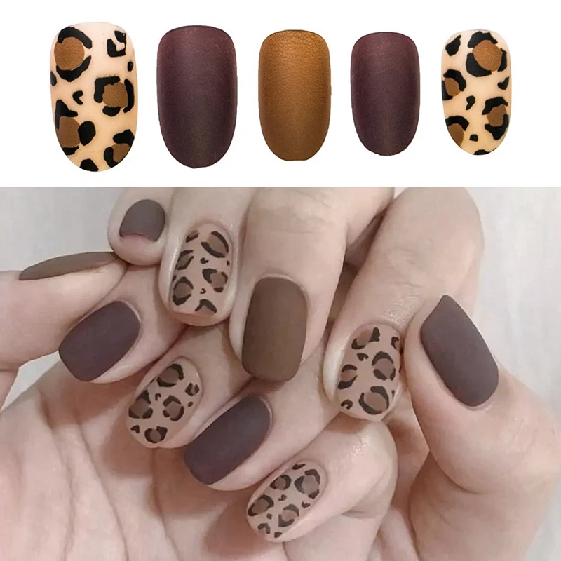 

24pcs/Set Fashion European Matte False Nails Pre-Design Full Finished Leopard Full Nail Tips Artificial Fake Nails Drop Shipping