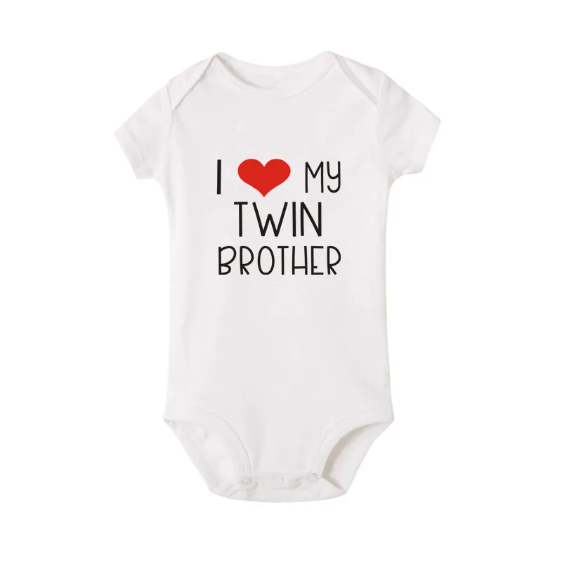 I Love My Twin Brother Letters Print Newborn Baby Bodysuit Short Sleeve Infant Baby Boy Girl Rompers Onesies Baby Twins Clothes 4