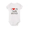 I Love My Twin Brother Letters Print Newborn Baby Bodysuit Short Sleeve Infant Baby Boy Girl Rompers Onesies Baby Twins Clothes 4