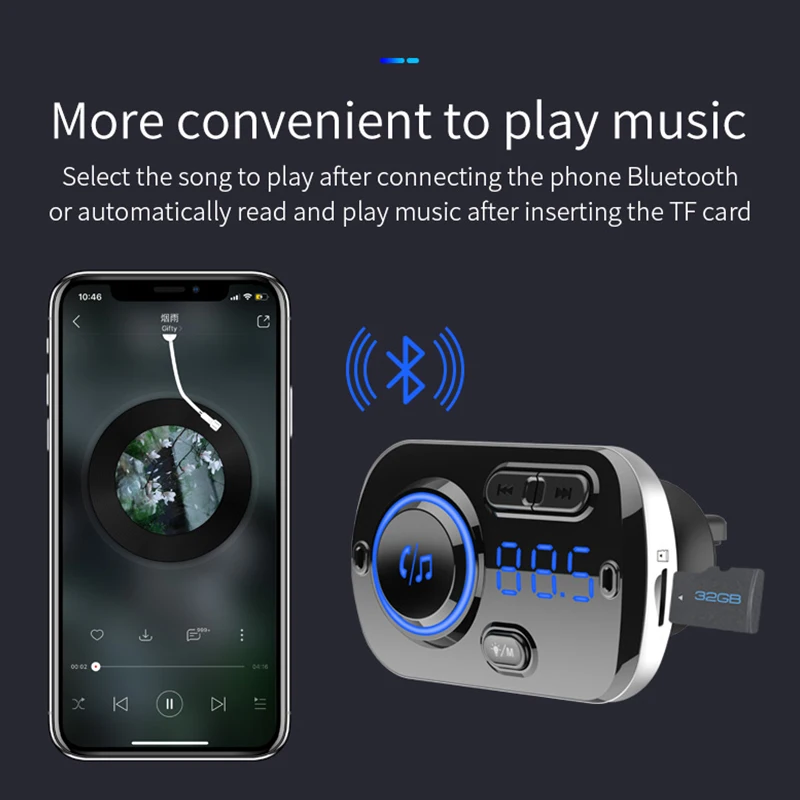 CDEN Автомобильный mp3 музыкальный плеер Bluetooth 5,0 приемник один для двух телефонов fm-передатчик двойной USB Автомобильное зарядное устройство QC3.0 Быстрая зарядка