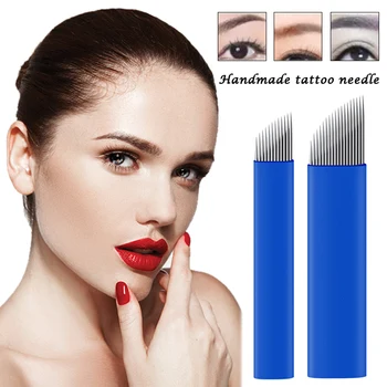 

100 Pcs / set Eyebrow Manual Micro-blading Makeup Fixed Sterile Needle 12/14/16/18 Pin Blade B88