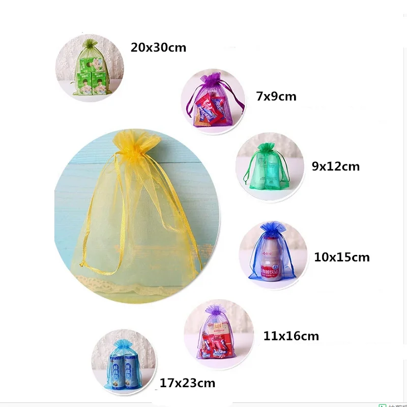 50 шт., 7x9 см, 9x12 см, 10x15 см, сумки из органзы, свадебные дражи, сумка, Подарочная коробка, мешочек для ювелирных изделий, упаковка для свадебных подарков, Подарочная сумка 5z