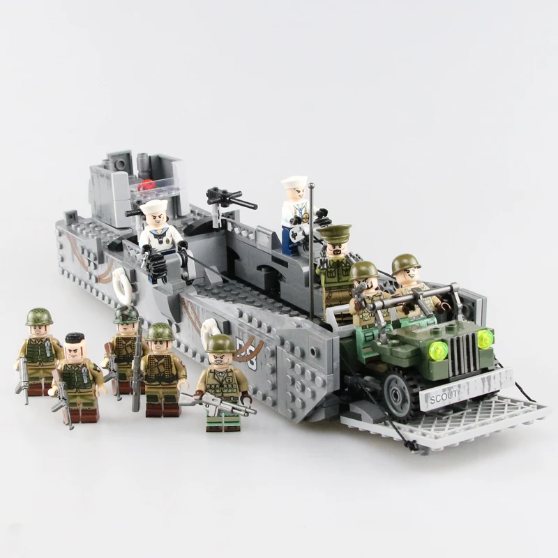 WW2 Military USA LCM3 Landing Boat Building Blocks USA Military navy soldiers Figures weapon Bricks