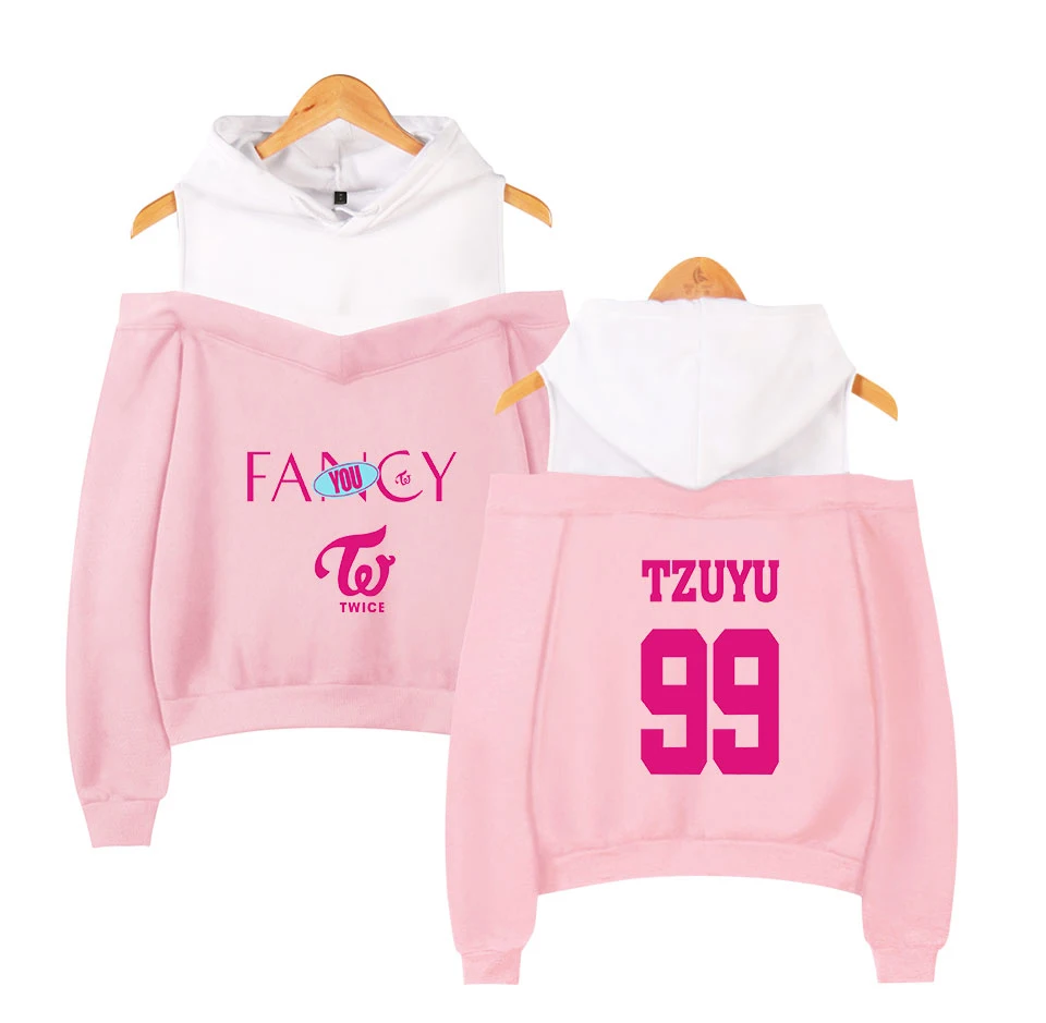 Twice Необычные розовые толстовки женские летние Harajuku с открытыми плечами модная