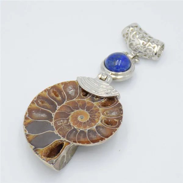 Lapis Lazuli 1 шт. настоящий аммонит Морская раковина фиолетовый розовый кристалл кварца тигровый глаз Чарм, подвеска из камня для женщин и мужчин ожерелье Модные ювелирные изделия - Окраска металла: Lapis Lazuli