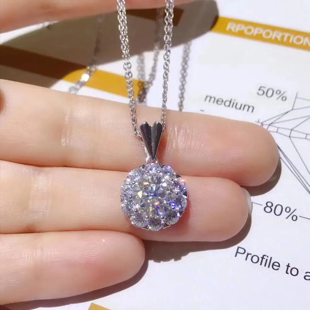 MeiBaPJ 2 карата Moissanite драгоценный камень Классический подсолнечник, подвеска, ожерелье для женщин Реальные серебро 925-й пробы хорошие Свадебные украшения