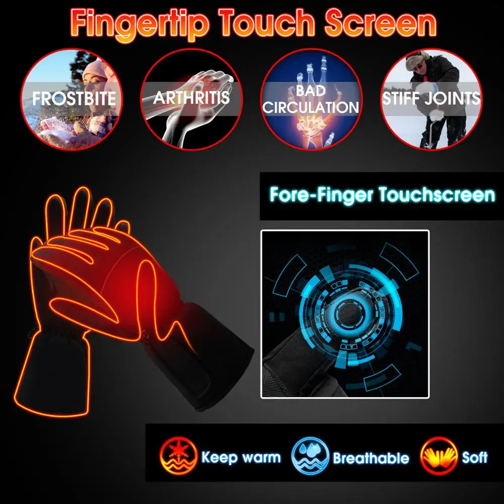 Winter Heated Gloves for Men and Women Hand Warmer Thermal Heating Gloves Water-resistant for Winter Outdoor Indoor Activites