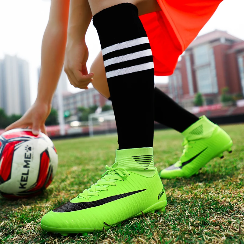 Длинные шипы обувь для футбола мужские высокие бутсы для футбола спортивные кеды для мальчиков футбольная обувь для дерна противоскользящие кроссовки Chuteira Futebol