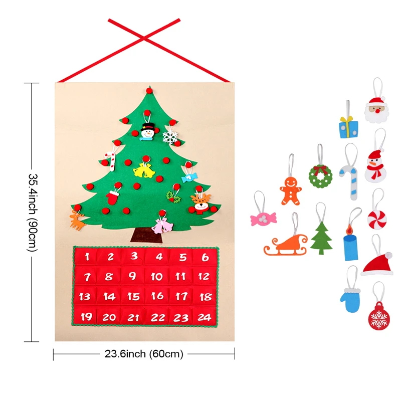 Наш теплый Рождественский календарь, деревянный календарь с ящиками, Рождественский календарь с обратным отсчетом, подарки на год, игрушки для детей - Цвет: DIY Felt Calendar