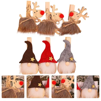 

6 Pcs 1 Set Festive Card Holders Party Photo Clips Wooden Clips (Golden)
