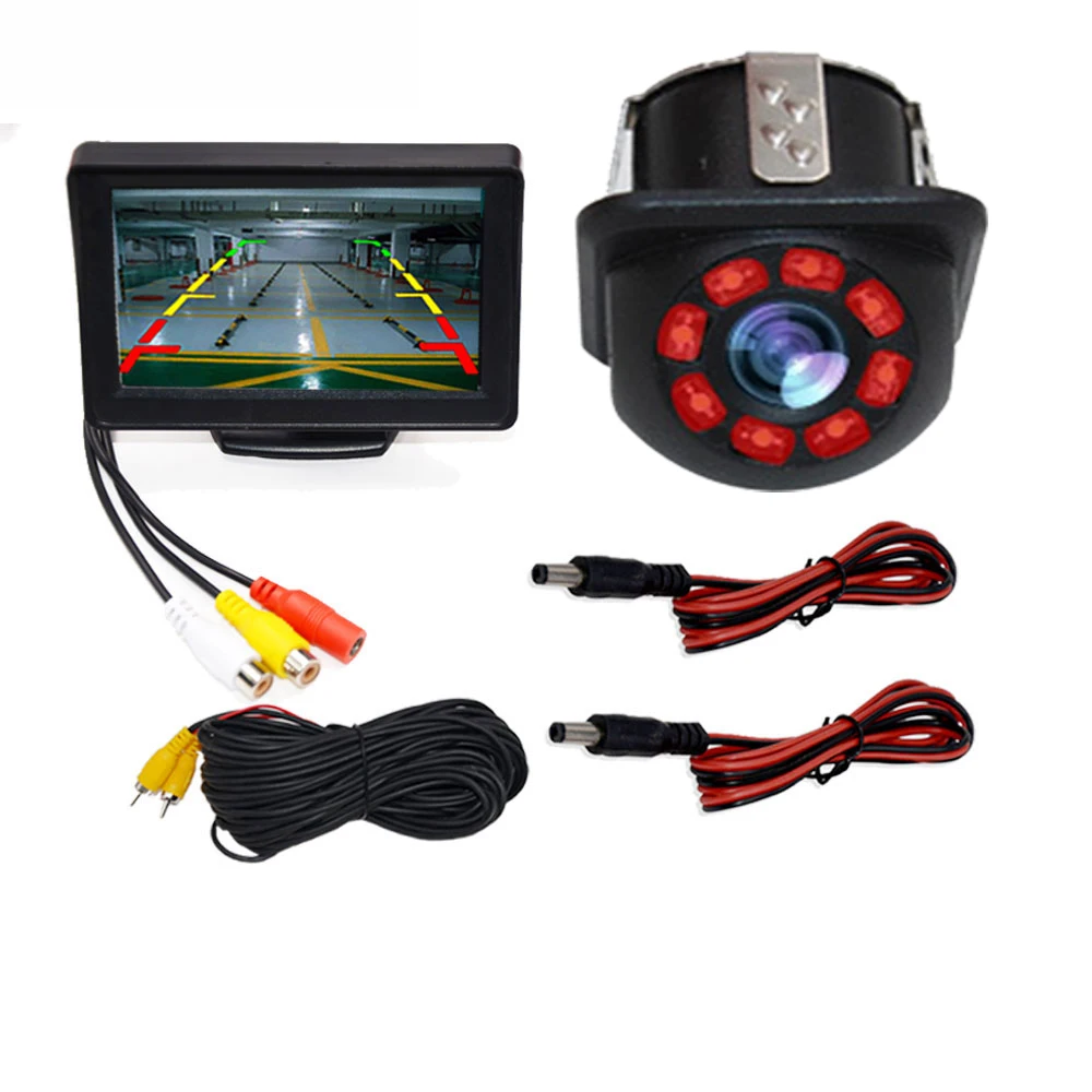 ИК Автомобильная камера заднего вида с широким углом обзора 4," TFT lcd цветной дисплей монитор ночного видения Реверсивный резервный 2в1 парковочный обратный - Название цвета: 4.3 monitor IRcamera