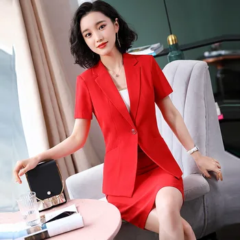 

2019 Summer Occupation Suit Female Short Sleeve Small Suit Skirt Temperament Host Positive Pack