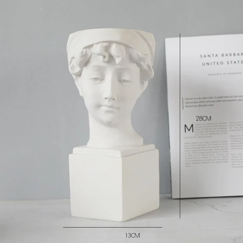 F Ancient Greek White Resin Flowerpot Portrait Decoration Gypsum David Vase Dry Flower Simulation Sculpture Soft Garden Ornament - Цвет: F