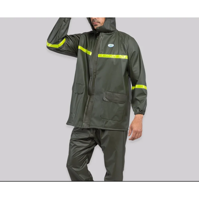 

Army Green Men Raincoat Set Hooded Men Rain Coat Impermeable Capa de Chuva Waterproof Poncho Adult Outdoor Rainwear Rainsuit