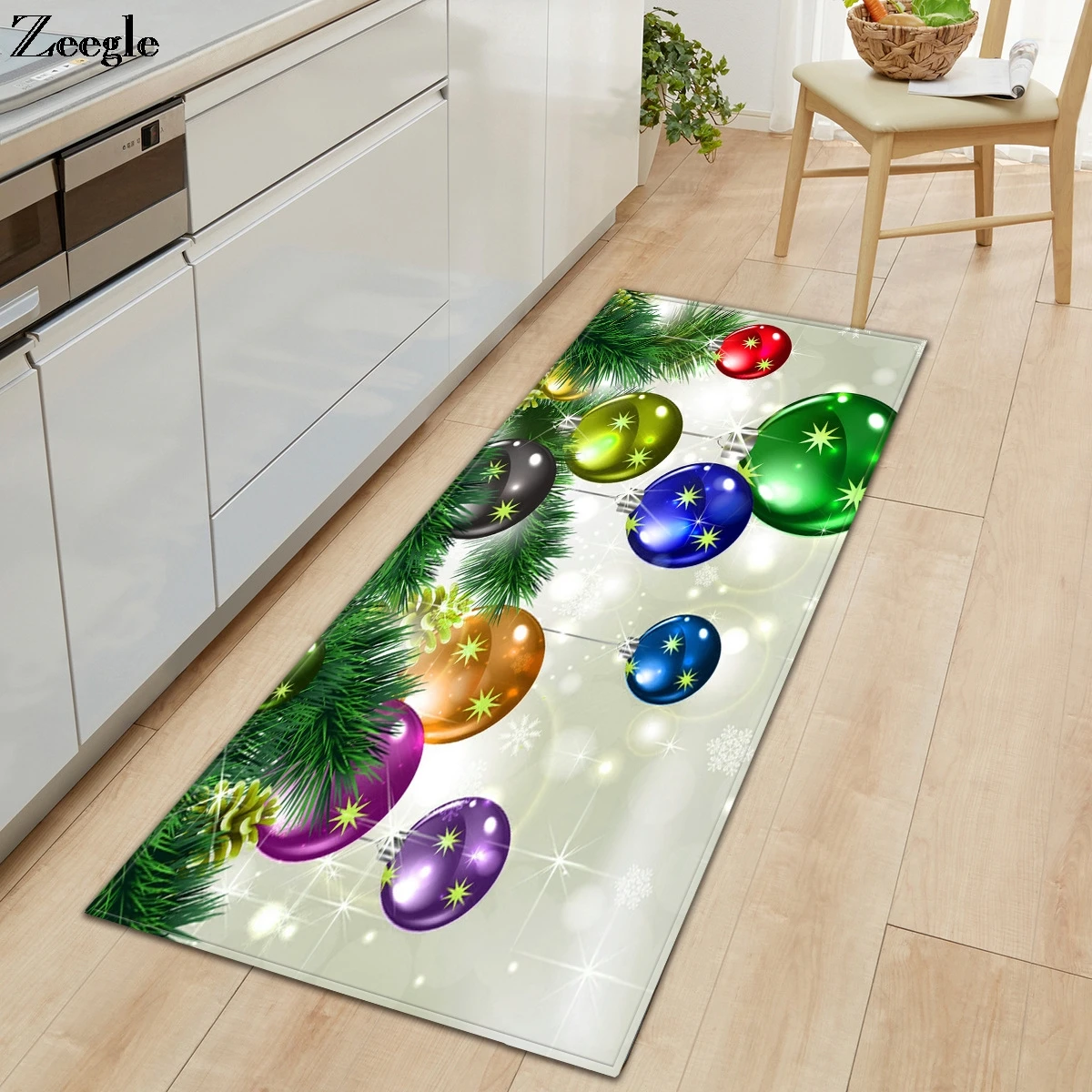 Zeegle Christmas Kitchen Carpet Anti Slip Hallway Floor Rug Long Rectangle Living Room Carpet Soft Balcony Rug Bathroom Doormat