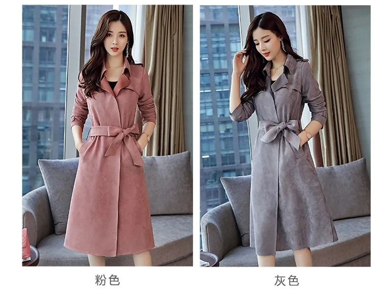 JQNZHNL New Autumn Spring Trenchcoats Coats Fashion Female Cardigan Suede Trench coat Temperament Women Windbreaker AS1120