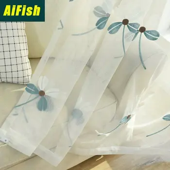 

Polyester Mesh Screen Curtain White Light Translucent Flowers And Embroidery Suitable For Living Room Balcony Breathable M070T