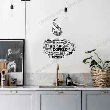 

Removable Viryl Wallpaper Coffee Cup Vinyl Wall Decal For Cafe Dining Room Idea Decoration Stickers Mural RB310