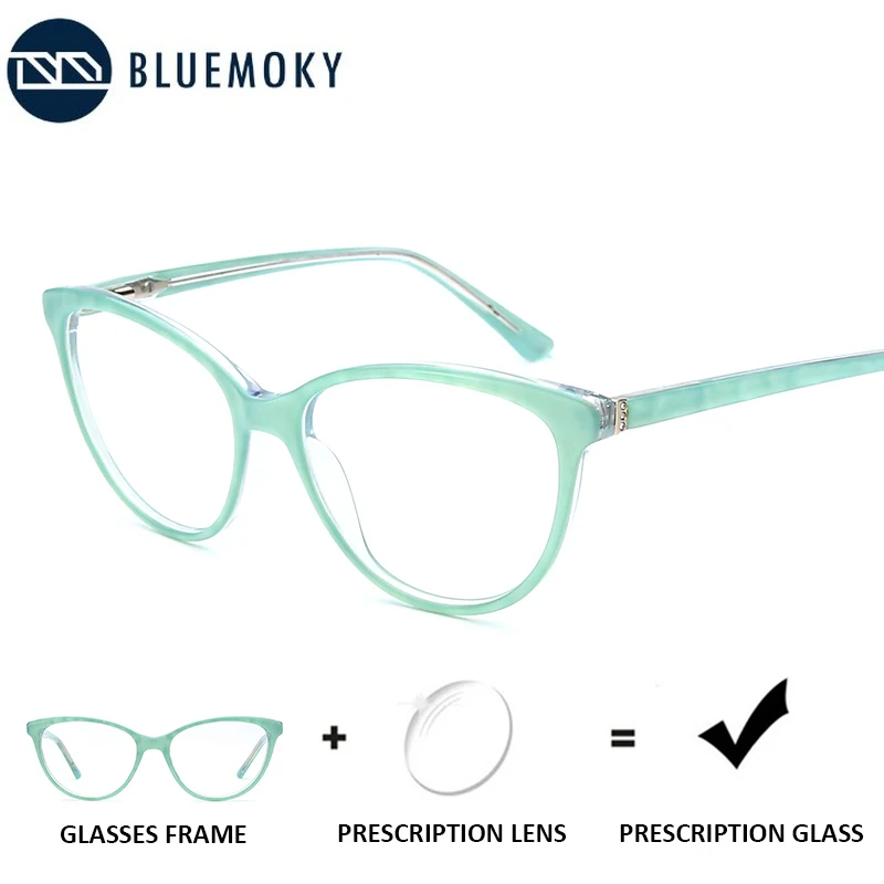 

BLUEMOKY Retro Acetate Cat Eye Glasses Frames Women Anti Blue Light Prescription CR-39 Lenses Fashion Optical Myopia Eyeglasses