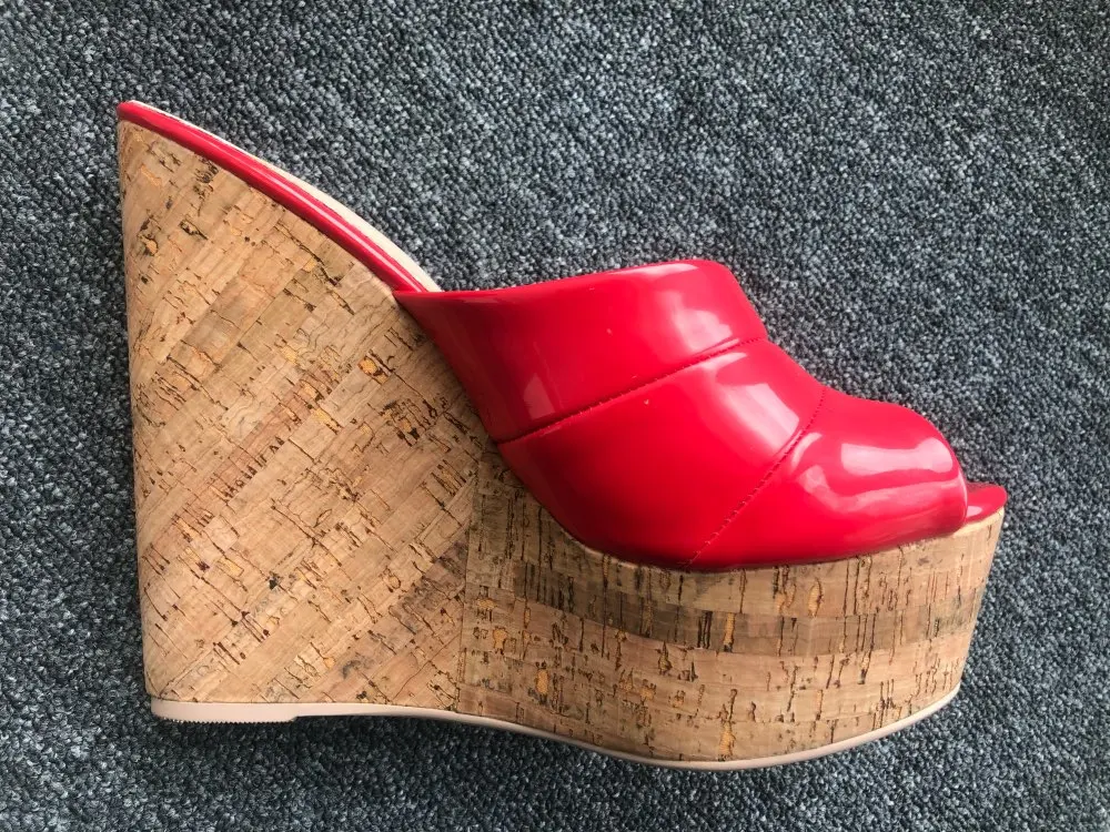 Aimirlly/Женская обувь; Туфли на танкетке из пробкового дерева; босоножки без задника на высокой платформе; летние туфли без задника на высоком каблуке; цвет черный, серебристый - Цвет: Red