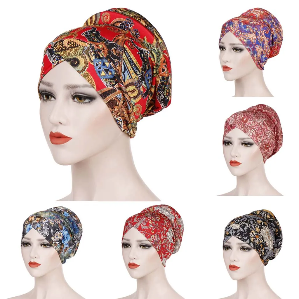 

Helisopus New Women Headwrap Printed Turban Headwear Chemotherapy Caps for Cancer Muslim Ladies Hair Accessories