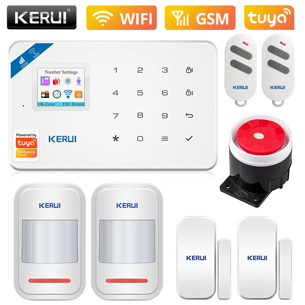 KERUI W181 Home Smart Security Alarm System Wireless WiFi GSM Tuya Control App 1.7 Inch Color Screen Operation Voice Prompt Host home security keypad Alarms & Sensors