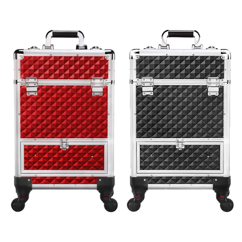 

Professional Beauty Manicure Artist Trolley Cosmetic Case Aluminum Portable Travel Makeup Embroidery Box Wheel Luggage Suitcase
