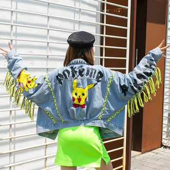 

Autumn fringed heavy embroidery embroidered denim jacket female loose tide brand bf tide autumn denim clothing 2019 new